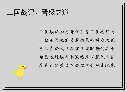 三国战记:晋级之道